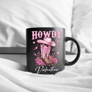 🤠 Howdy Valentine Mug - Western Cowboy Boots, Love Hearts, Retro Valentine